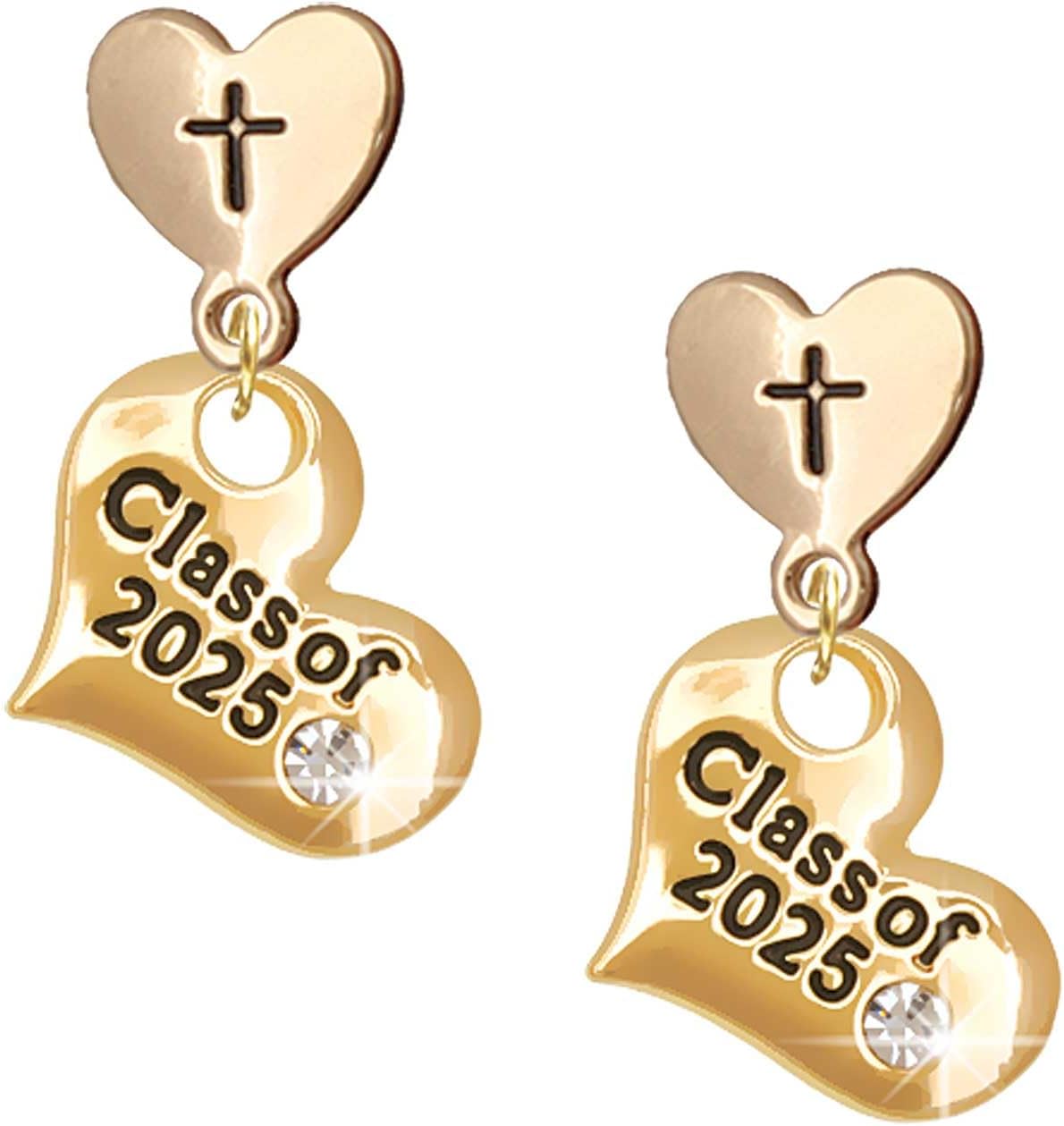 Delight Jewelry Goldtone Class of Heart Goldtone Cross in Heart Post Dangle Earrings