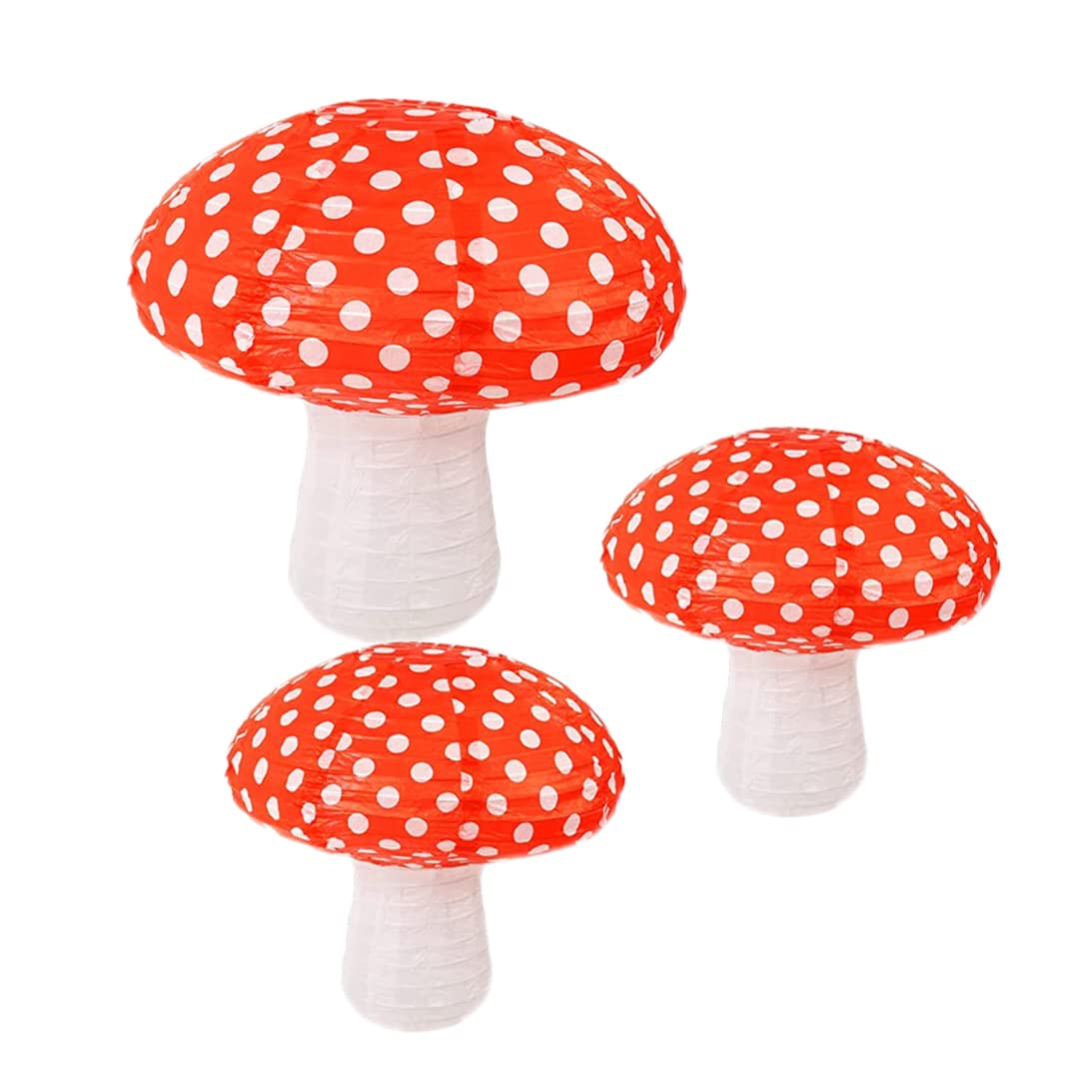 3Pcs Mushroom Paper Lanterns, 3D Mushroom Hanging Ornament for Wonderland Jungle Forest Themed Birthday Party Wedding Nursery Decor (Red, 3 Pack)