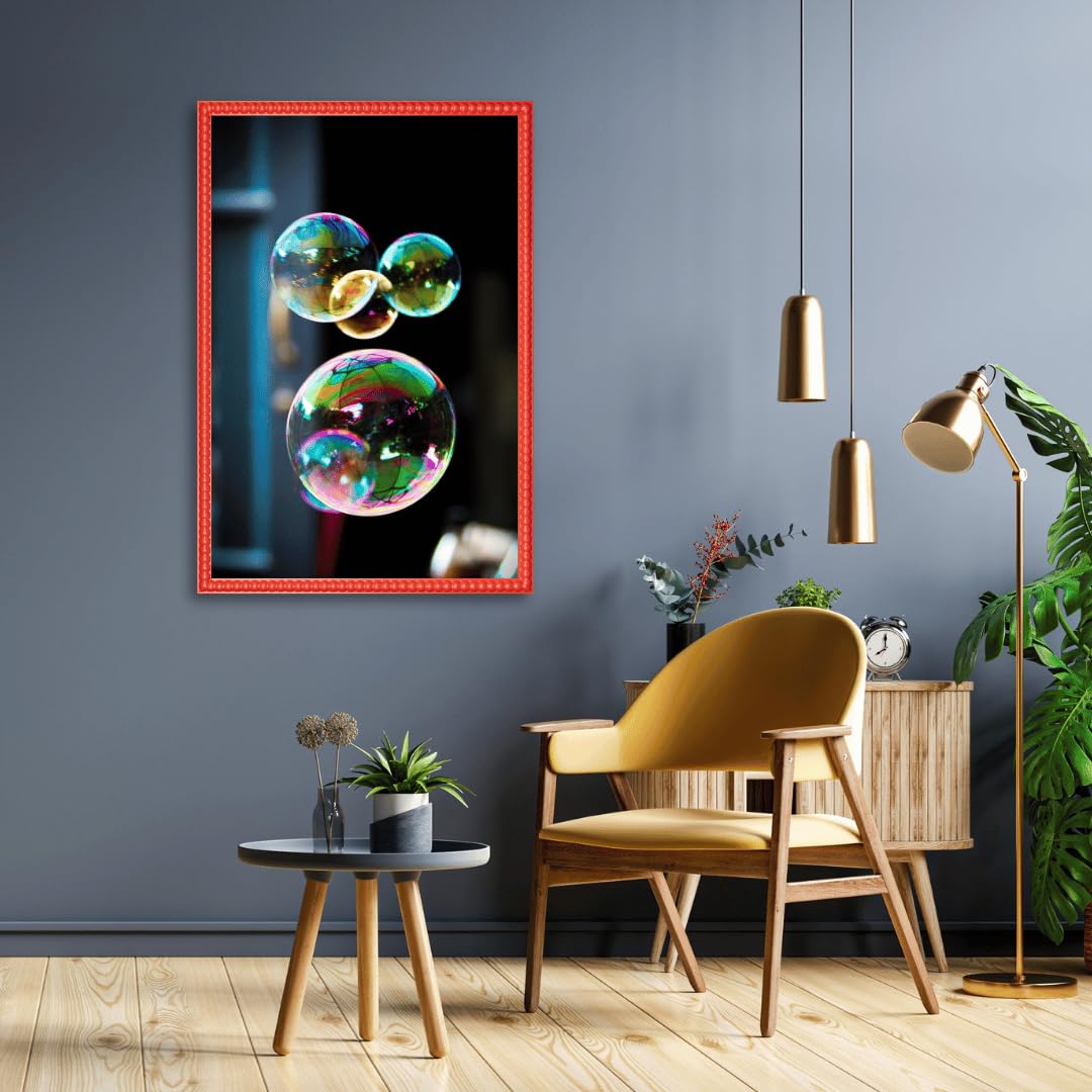 CLAMARO 'BUBBLE' Design Bilderrahmen 50x70 im Bubble Bälle Style | Rot | Handgefertigter MDF Bilder- und Fotorahmen mit Acrylglas | Rahmen für z.B. Fotos, Poster od. Puzzle
