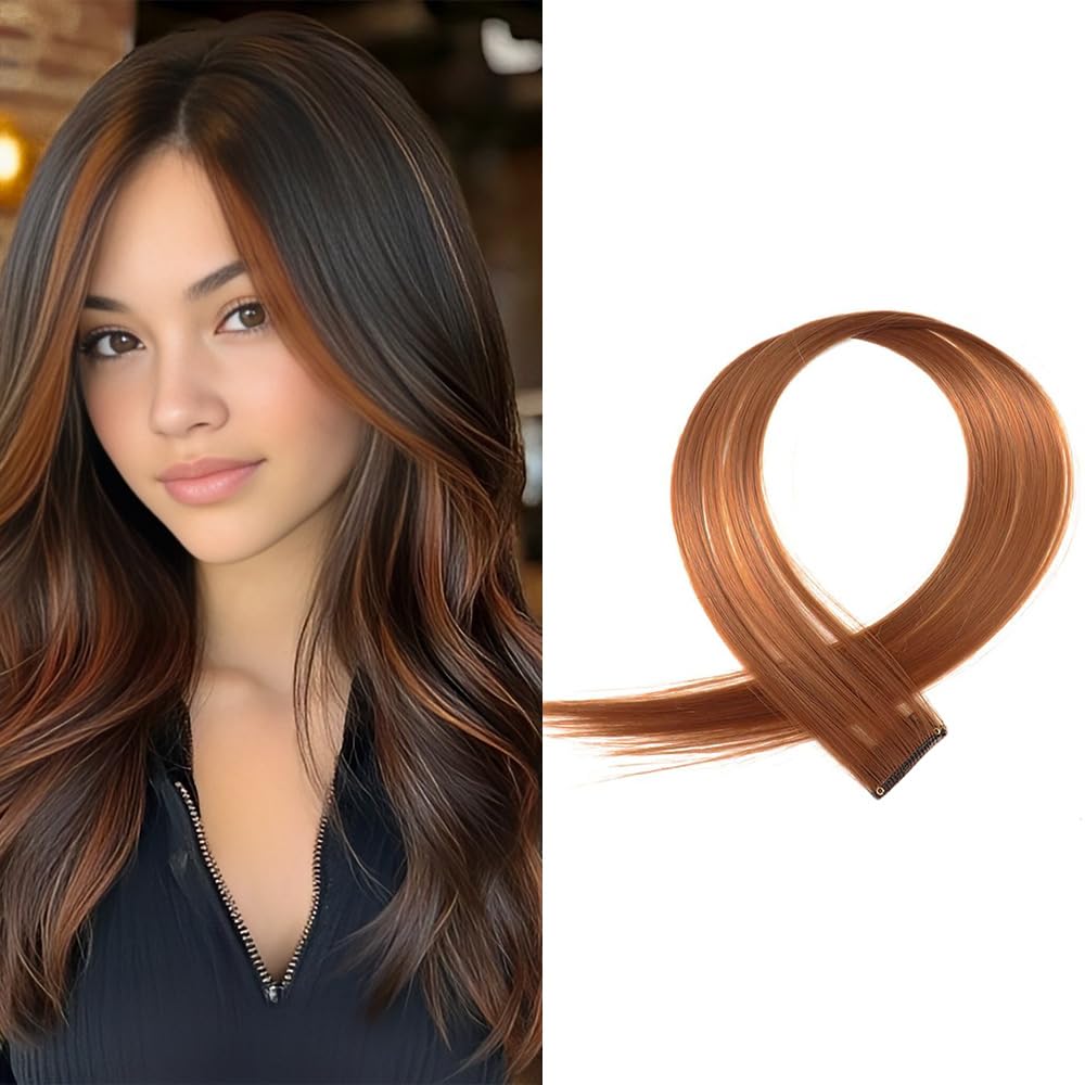 BLUSHIA 2Pc Fake Hair Streak Colored Extension Highlighter For Women And Girls, Artificial Hair 10 gram (Light Brown)-image-38