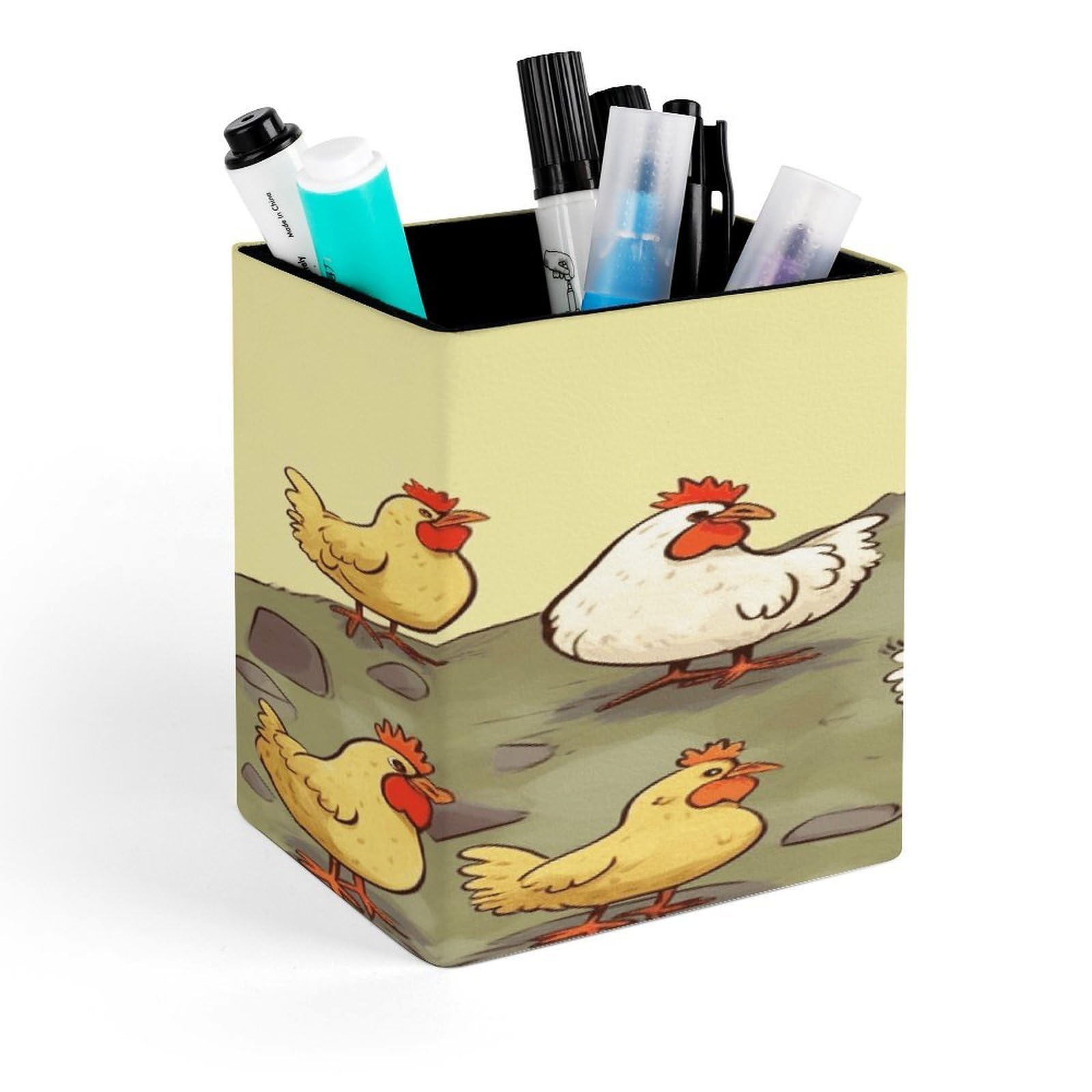 FekiLoot A Brood of Chickens Pen Holder for Desk Minimalist Leather Pencil Holder Fashion Modern Pencil Cup Decorative Square Pen Cup Locker Organizer for Office Work Locker Accessories