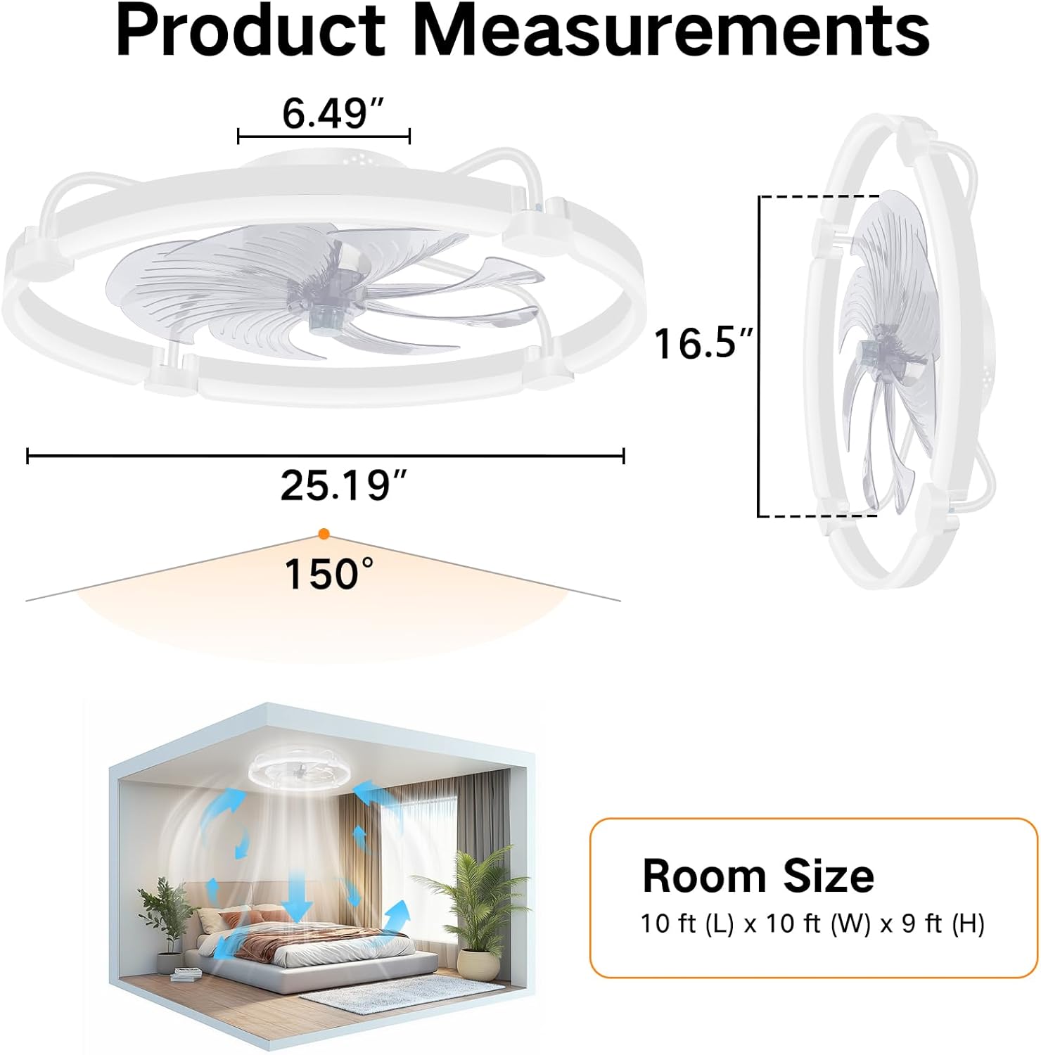 OUTON 24" Ceiling Fan with Light, Remote & App Control, Fandelier Low Profile Flush Mount Ceiling Fan with 3000K-6500K Stepless Dimmable, 6 Speed, Quiet DC Motor, Modern Ceiling Fans for Bedroom White