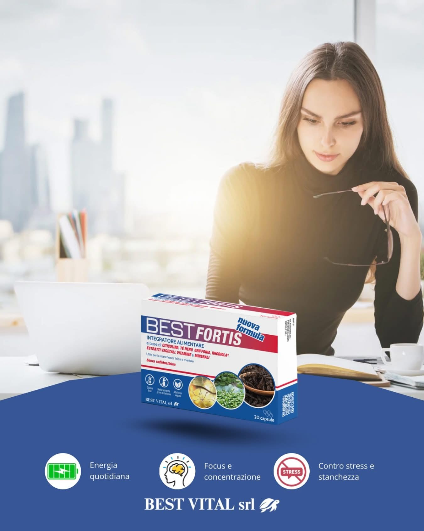 Best Fortis Nuova Formula - Integratore Alimentare a Base di Citicolina, Tè Nero, Griffonia, Rhodiola e Vitamine, 60 Capsule