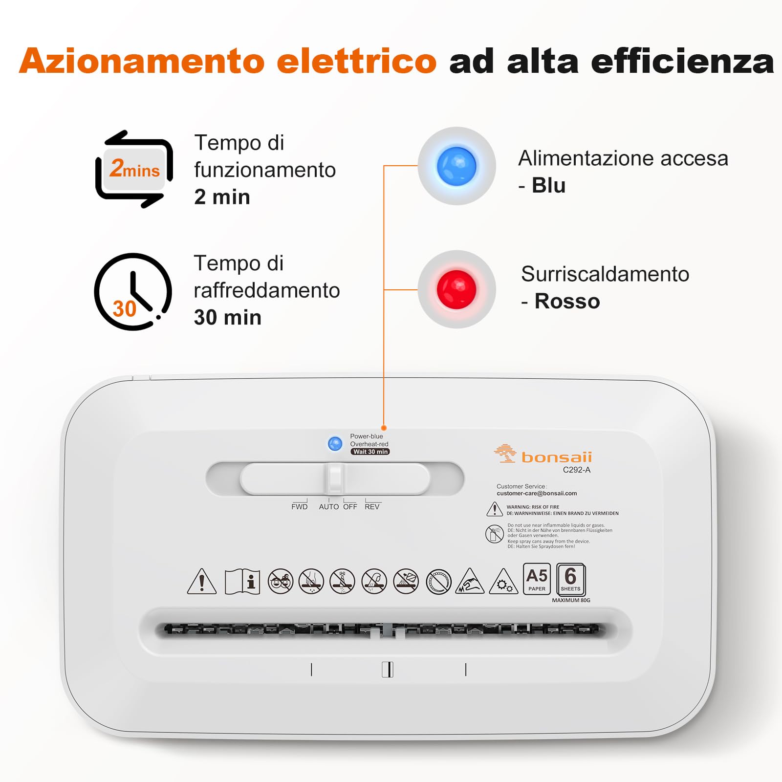 Bonsaii Distruggidocumenti, Taglio a Croce 6 Fogli (A5), Alta Sicurezza P-4 con Cestino 6L, per Carta, Carte di Credito, Graffette & Punti Metallici, C292-A