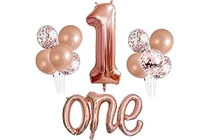 Rose Gold One Balloon Set fo First Birthday, 40 inch Big Number...