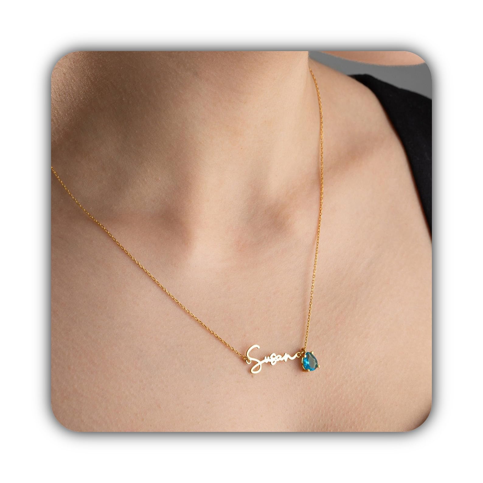 Nome e collana con pietra portafortuna personalizzato con nome Festa della Mamma Natale anniversario compleanno, Design minimalista