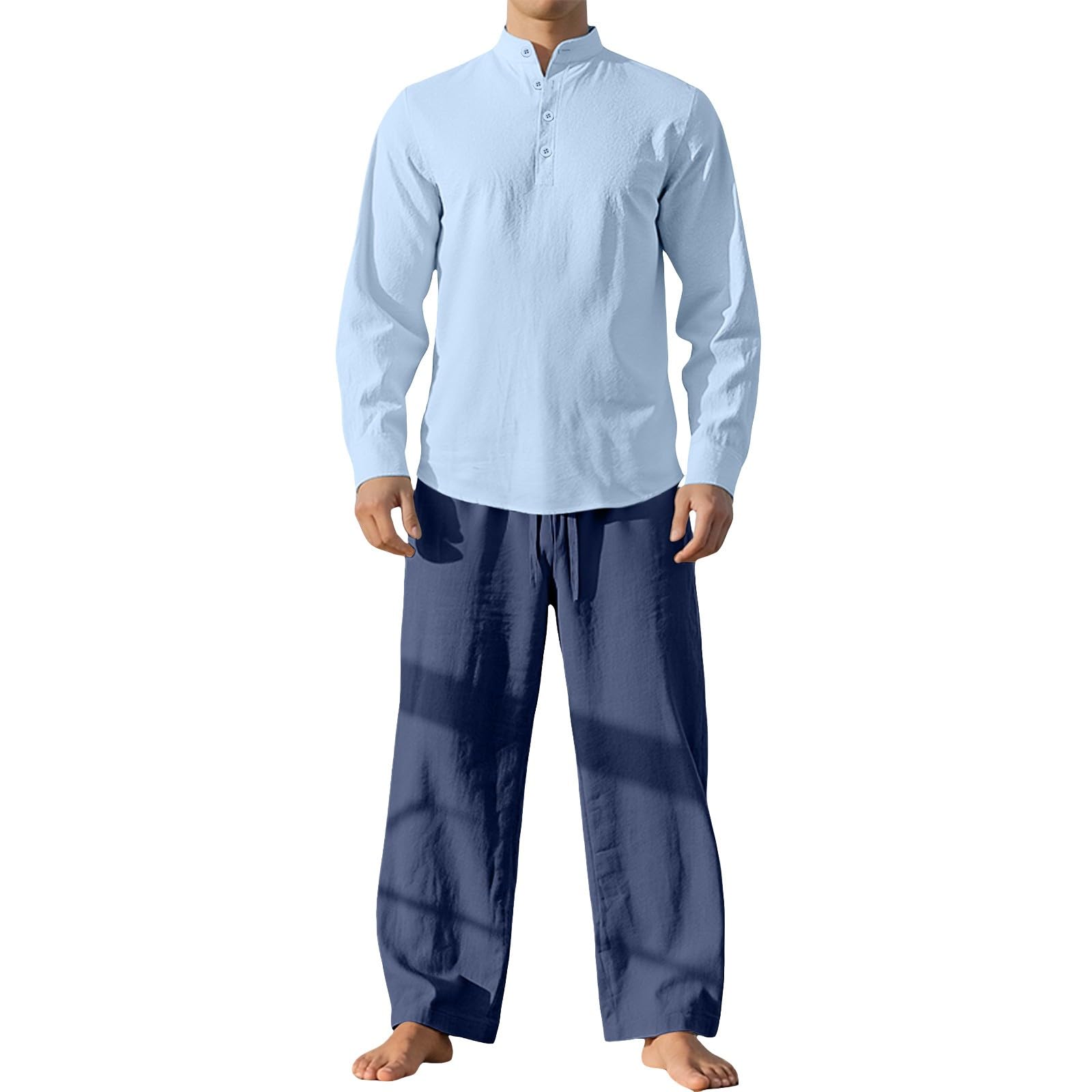 Camisa de verano para hombre, manga larga, cuello alto, S-3XL, camiseta Henley para hombre, básica, corte regular, camiseta de manga larga, monocolor, elegante, para negocios, oficina, casual