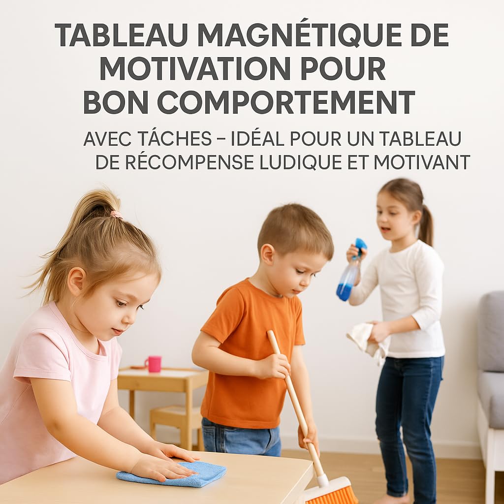 Cuadro de recompensa infantil (3 rotuladores y esponja) | Cuadro magnético de motivación para buen comportamiento con manchas en francés - niño y niña