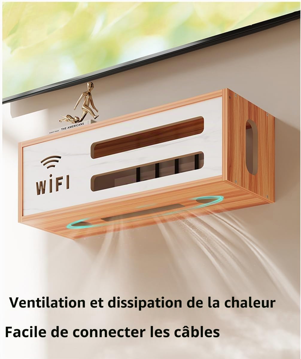 Cache Box, Etagere Rangement Murale, Etagere Murale Ranger la Box et Le Routeur TV, Etagere pour Decodeur Cache par Faitement Le Boitier TV, Modem, Router et Cables(Brown)