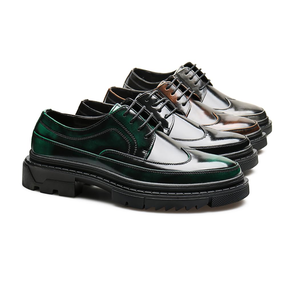 Męskie buty na platformie Richelieu styl vintage skórzane golfowe klasyczne sznurowane karbowana podeszwa codzienne buty Derby