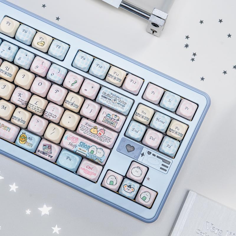 Mouse Mart Theme Keycaps 133 Keys, PBT Material MOA Profile Key Caps Set, Cute Blue Keycaps Dye Sublimation Keyboard Caps for for Cherry Gateron MX Swithes Mechanical Keyboards
