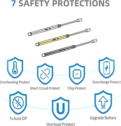 Miniatura 5 de Paquete de 4 encendedores de velas, encendedor de arco con carga USB, sin llama, a prueba de viento, pantalla de batería LED, interruptor de