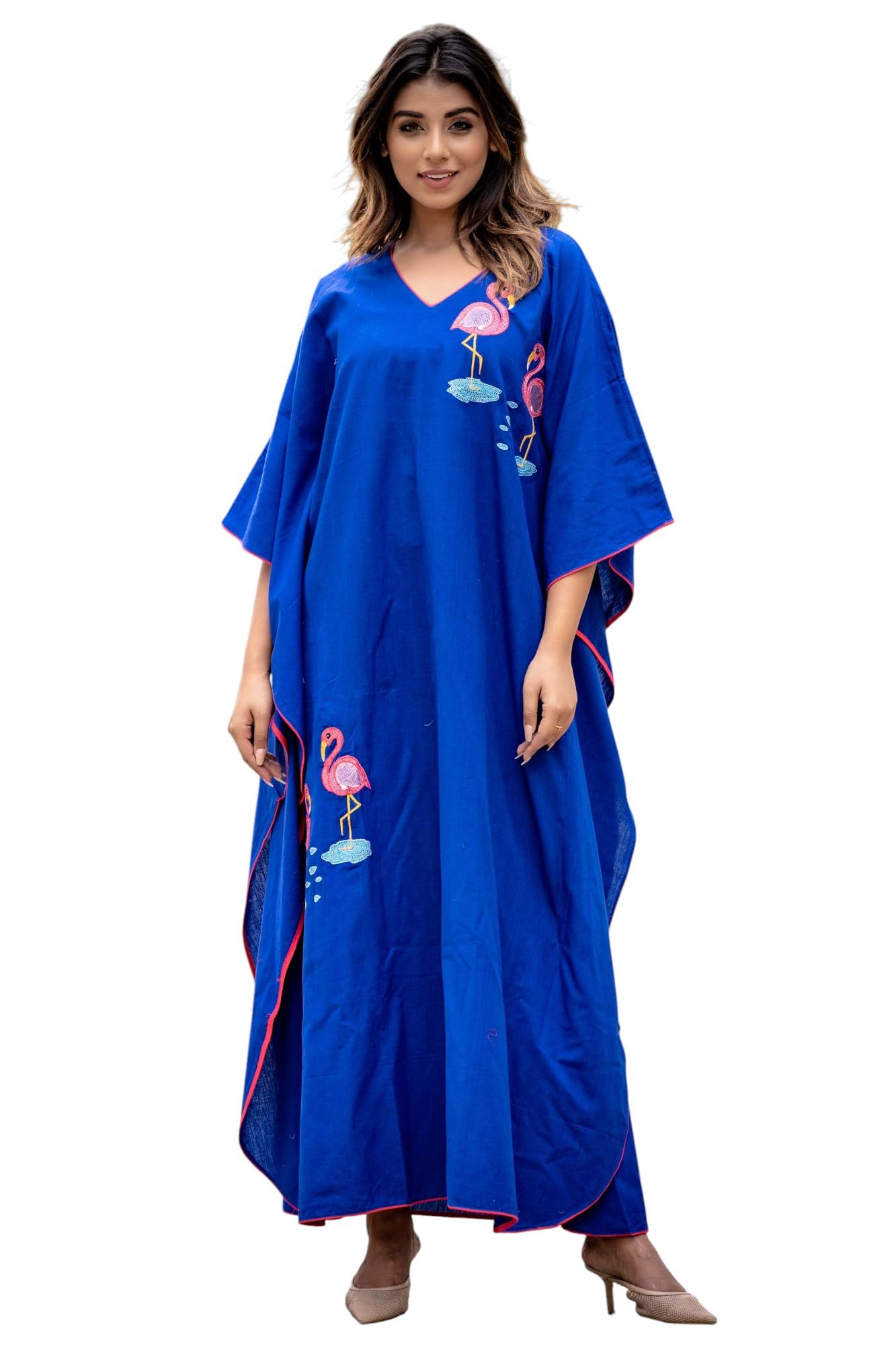Women’s Cotton Hand Block Printed Kaftan | Resort Wear, Beach Cover-Up & Nightwear | Comfortable Ethnic Long Kaftan with Tassel Tie