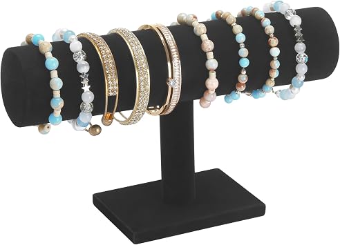 KUKUVR T-Bar Bracelet Holder Display Stand, Velvet Jewelry Bangle Organizer Storage Rack, Home Store Showing Stand for Bracelets Necklaces Pendants Watches Hair Ties Hair Bands Black Velvet