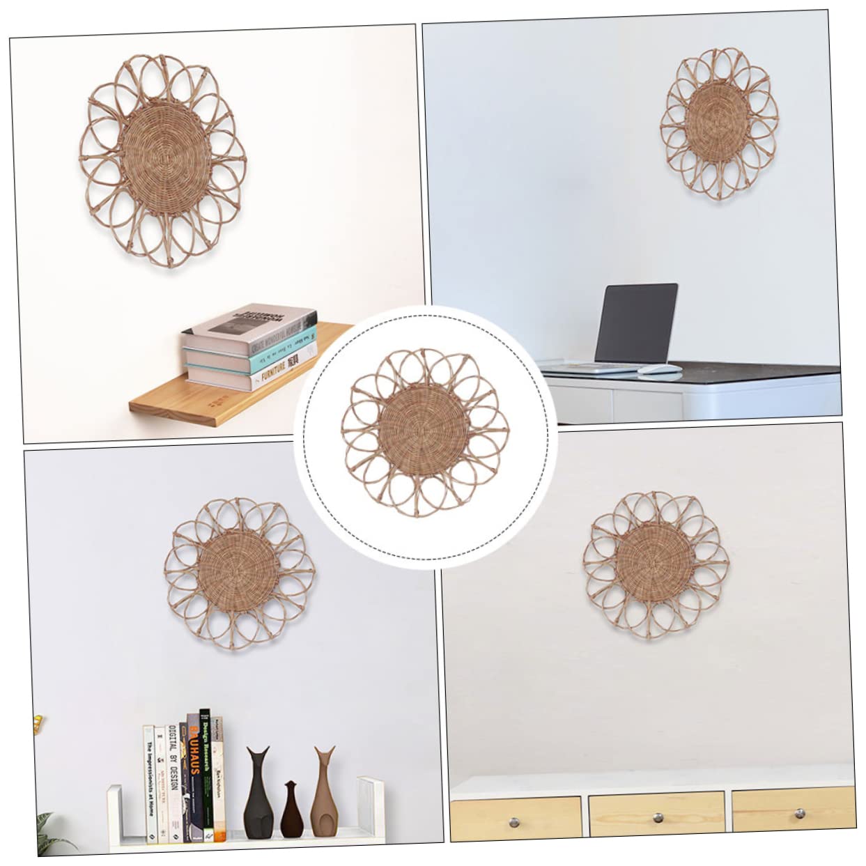 Housoutil Colgante Decorativo de Ratán Tejido a Mano Diseño Floral Delicado para Decoración Práctica de Pared en Sala de Estar y Festividades