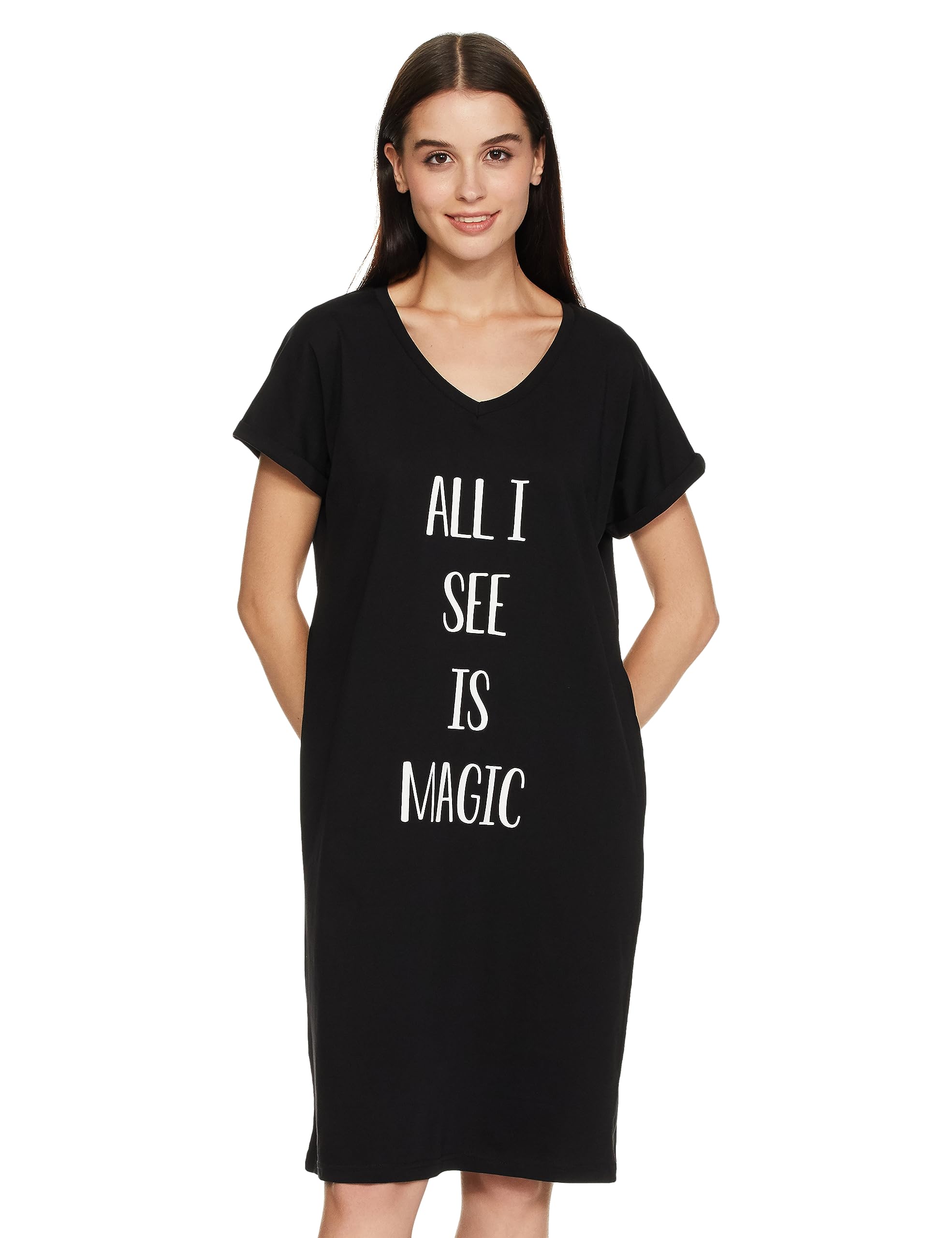 Amazon Brand - Eden & Ivy Women's Cotton Knee Length Regular Fit Nighty