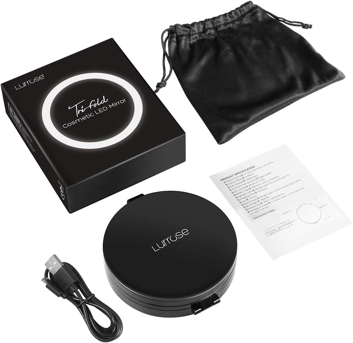 Mirror with Light,1X/5X/10X Led Lighted Travel Compact Makeup Mirror Handheld Illuminated Folding Portable Rechargeable Cosmetic Travel Mirror