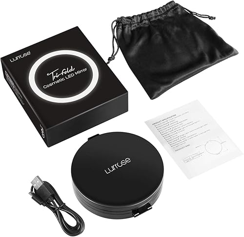 Miniatura 7 de Espejo con luz, 1X5X10X LED iluminado de viaje compacto espejo de maquillaje iluminado de mano plegable portátil recargable espejo de viaje cosmético