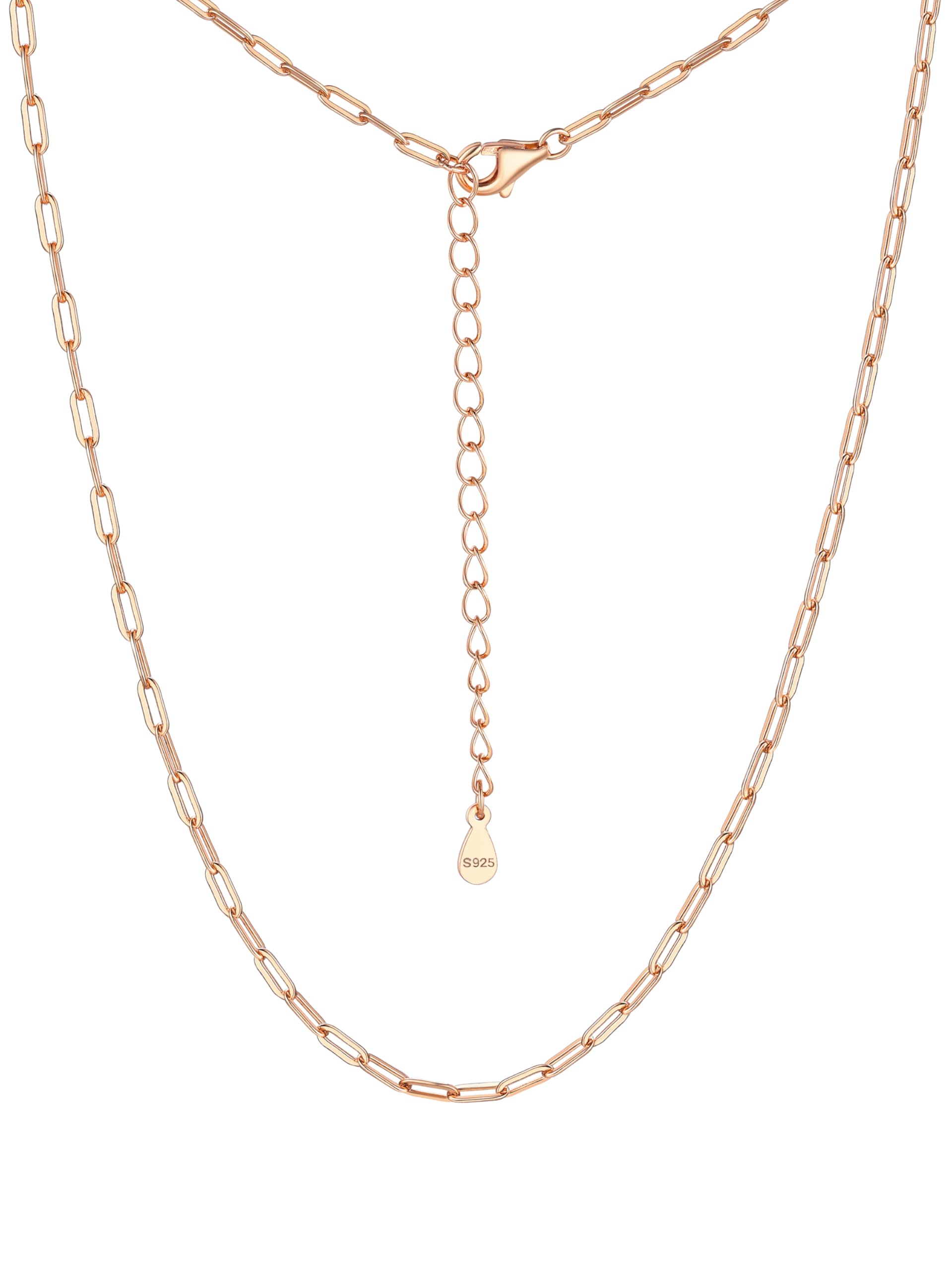 PROSILVER 925 Sterling Silver Paperclip Chain Necklace for Women Jewelry, with Gold/Rose Gold Plated, W: 1.7mm/3.3mm, L: 14"/16"/18"/20"/22"/24",