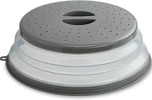 Microwave Splatter Cover for Food, Collapsible & Vented Silicone Splatter Guard Lid, BPA Free Plate & Dish Cover with Handle, Kitchen Gadget, Grey