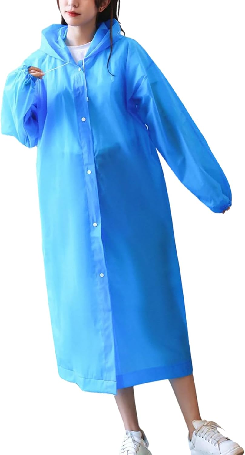 Reusable Adult Raincoat Adjustable Hood Fashion Long Cape for Hiking Camping Travel EVA Material