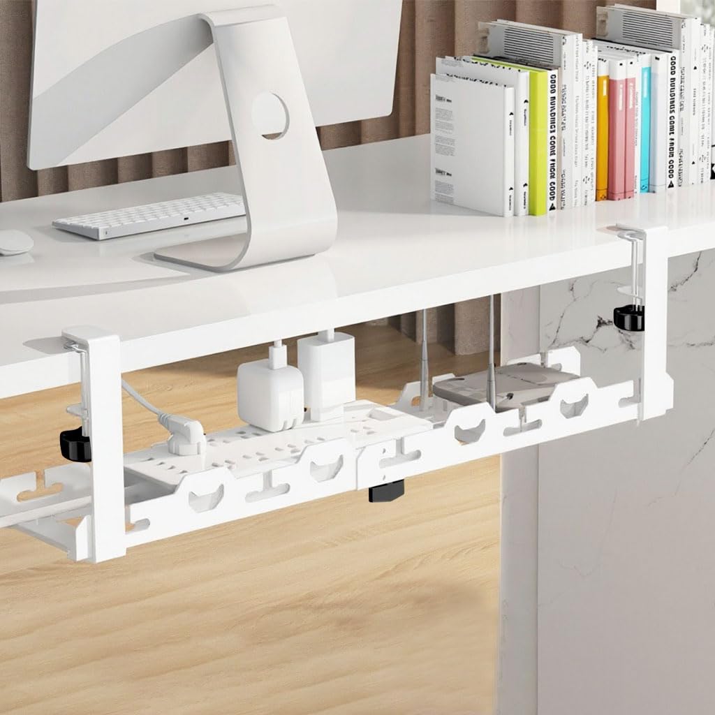 Climberty® White Cable Management Under Desk, Length Adjustable Cord Organizer Metal Large Capacity Wire Storage Standing Cable Holder