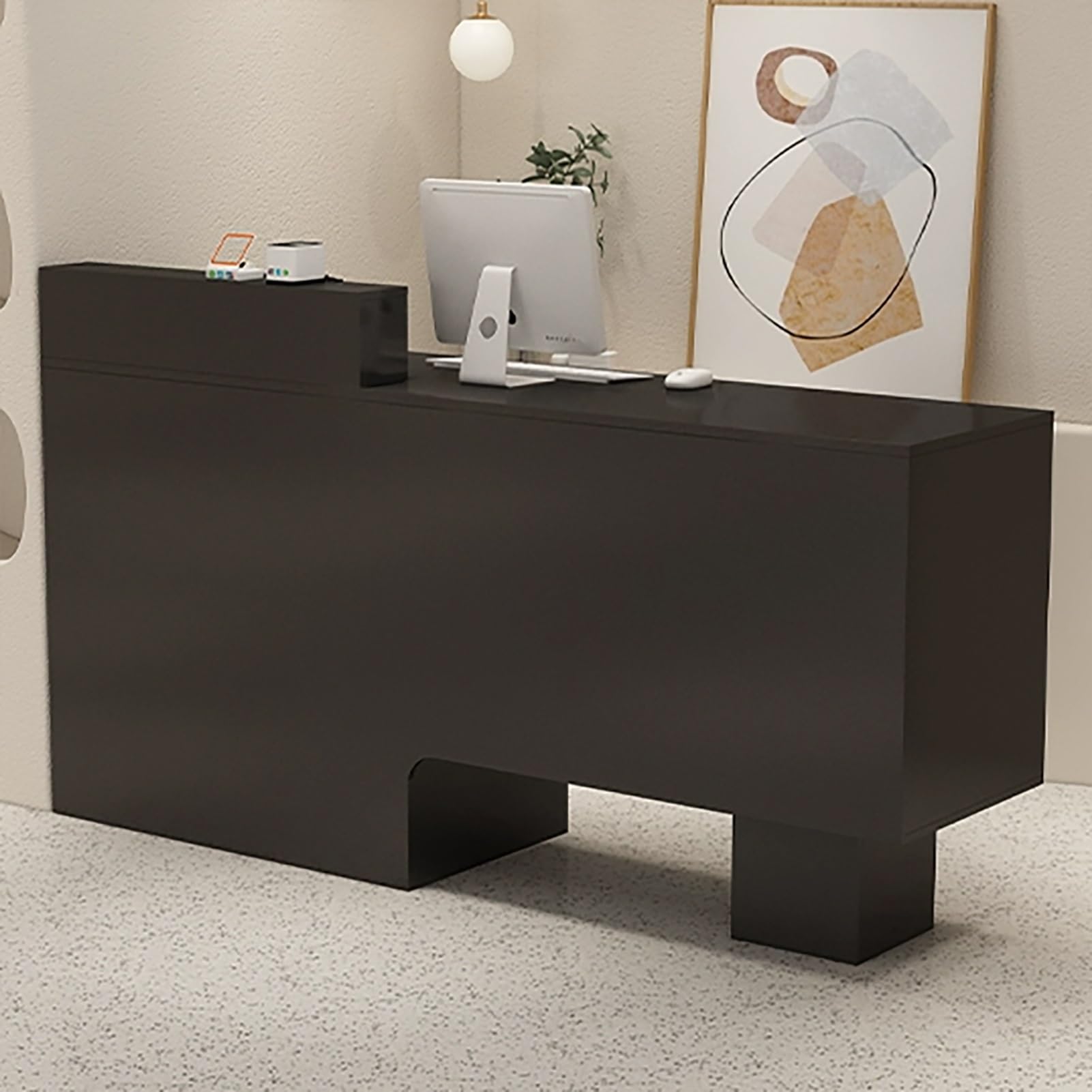 Generico Banco Reception Moderno con Ampio Spazio Contenitivo e cassetto con Serratura, Elegante banco Cassa per Negozi e saloni, Tavolo Reception Raffinato (Nero a DEST