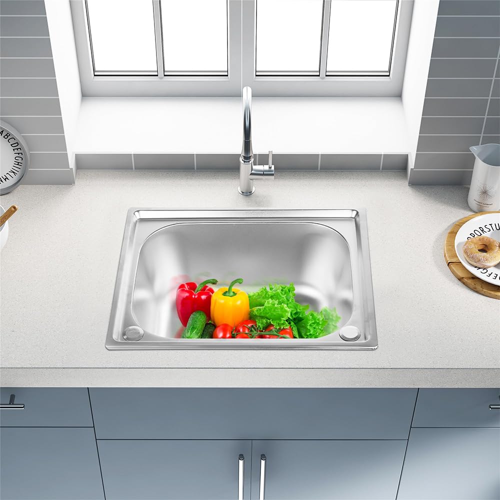 Edelstahlspüle Campingspüle - Einbauspüle und Aufbauspüle - Spülbecken, Küchenspüle [Energieklasse B] (50 * 40 * 20cm-Silber)