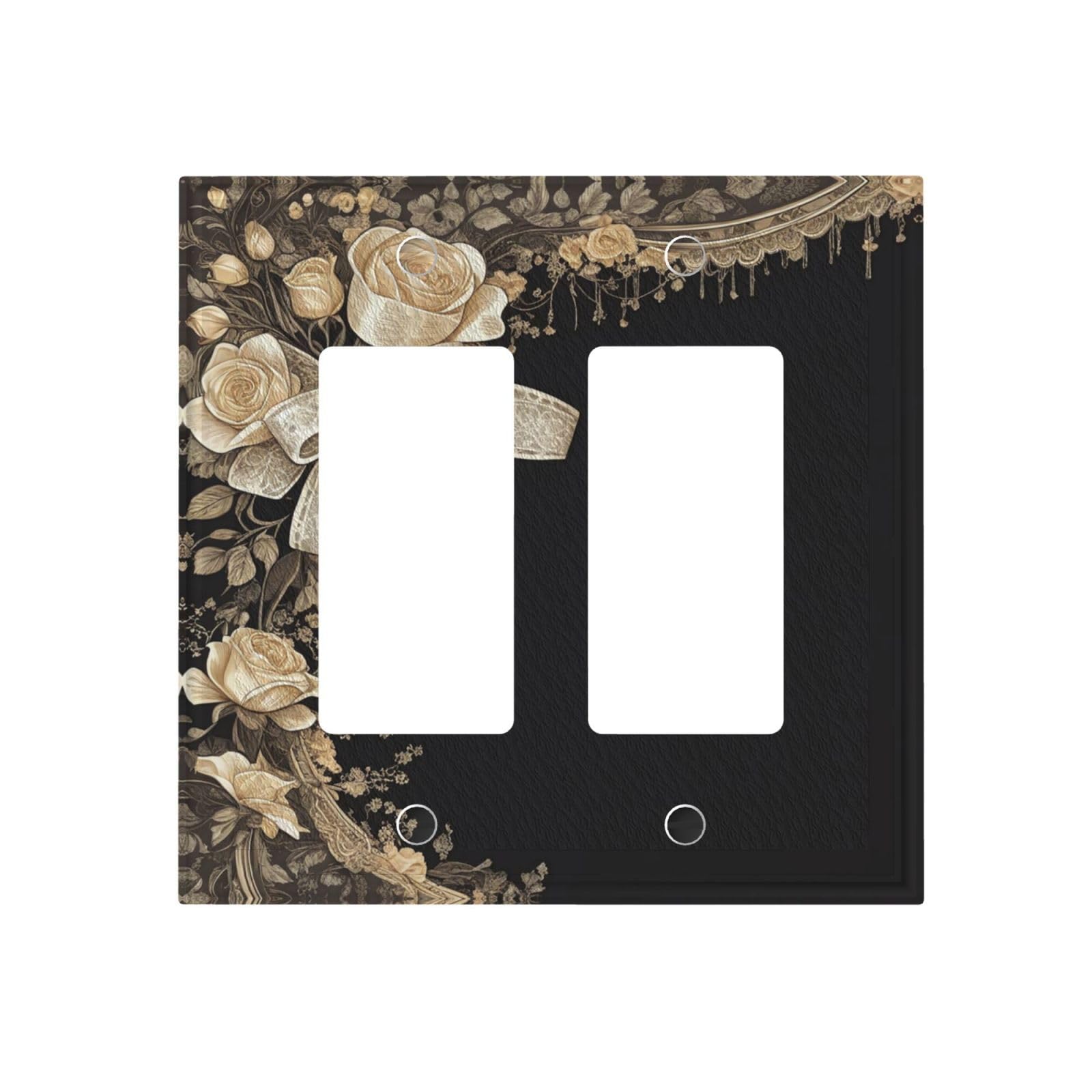 WUYOCHA Decorative Outlet Covers Bow White Roses Lace Black Background 2 Gang Wall Plate Double Rocker Switch Light Switch Plate Covers Jumbo Dual Electrical GFCI Switch Cover Plate for Home Decor