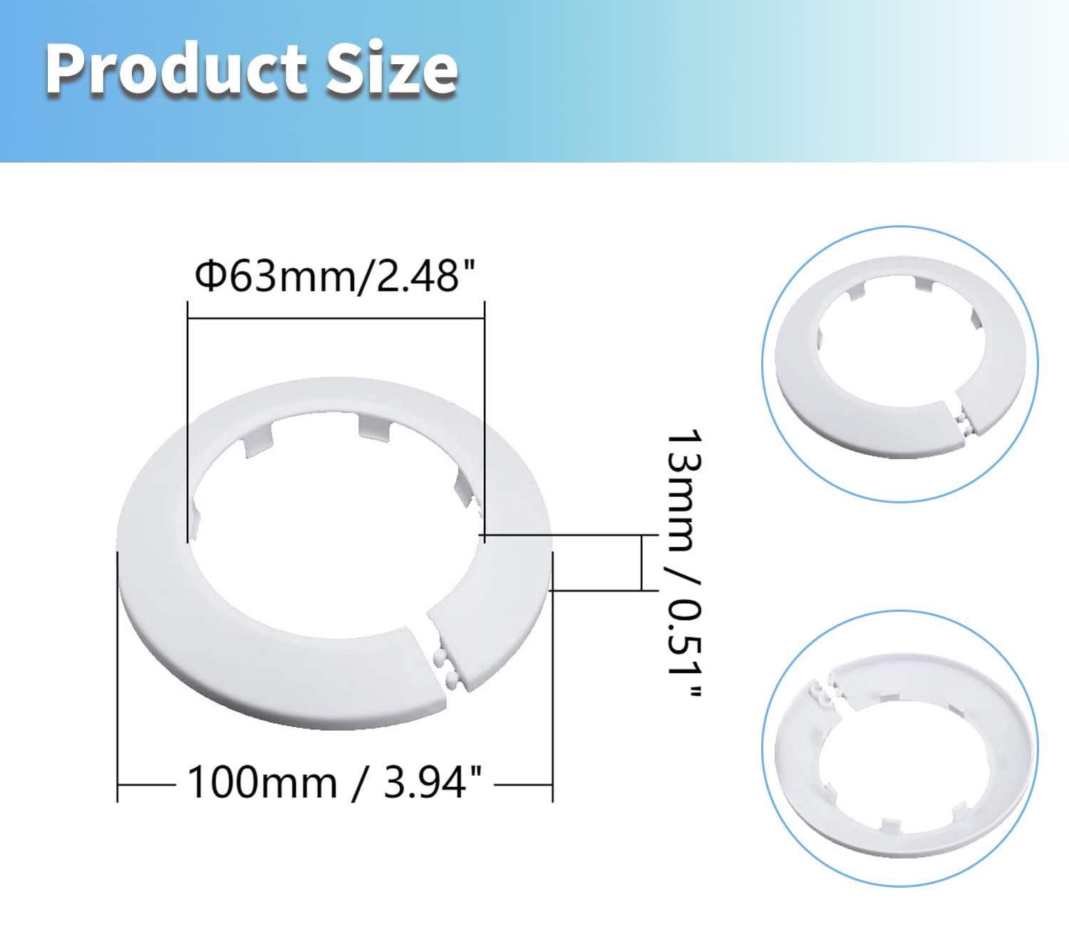 Produktbild von Rohrblende 50 Mm – PP-Kunststoff, Geteilter Wandflansch, Für DN40 Rohre (φ48,3 Mm), Weiß, Dekorativ