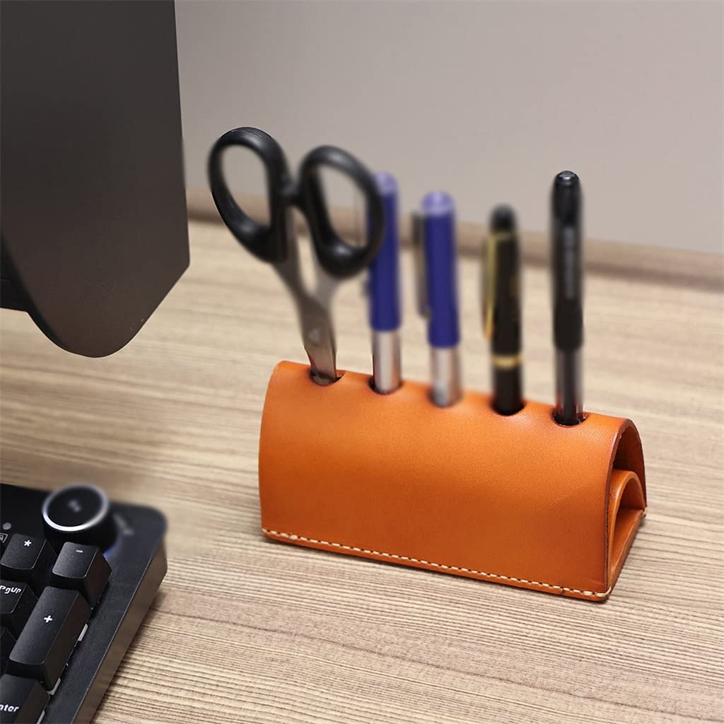 Portapenne in Pelle Portaoggetti Multifunzionale Ornamenti da Ufficio retrò Ornamenti per riporre pennelli per Trucco in Pelle Fatti a Mano, Portapenne (D Come Spettacolo)