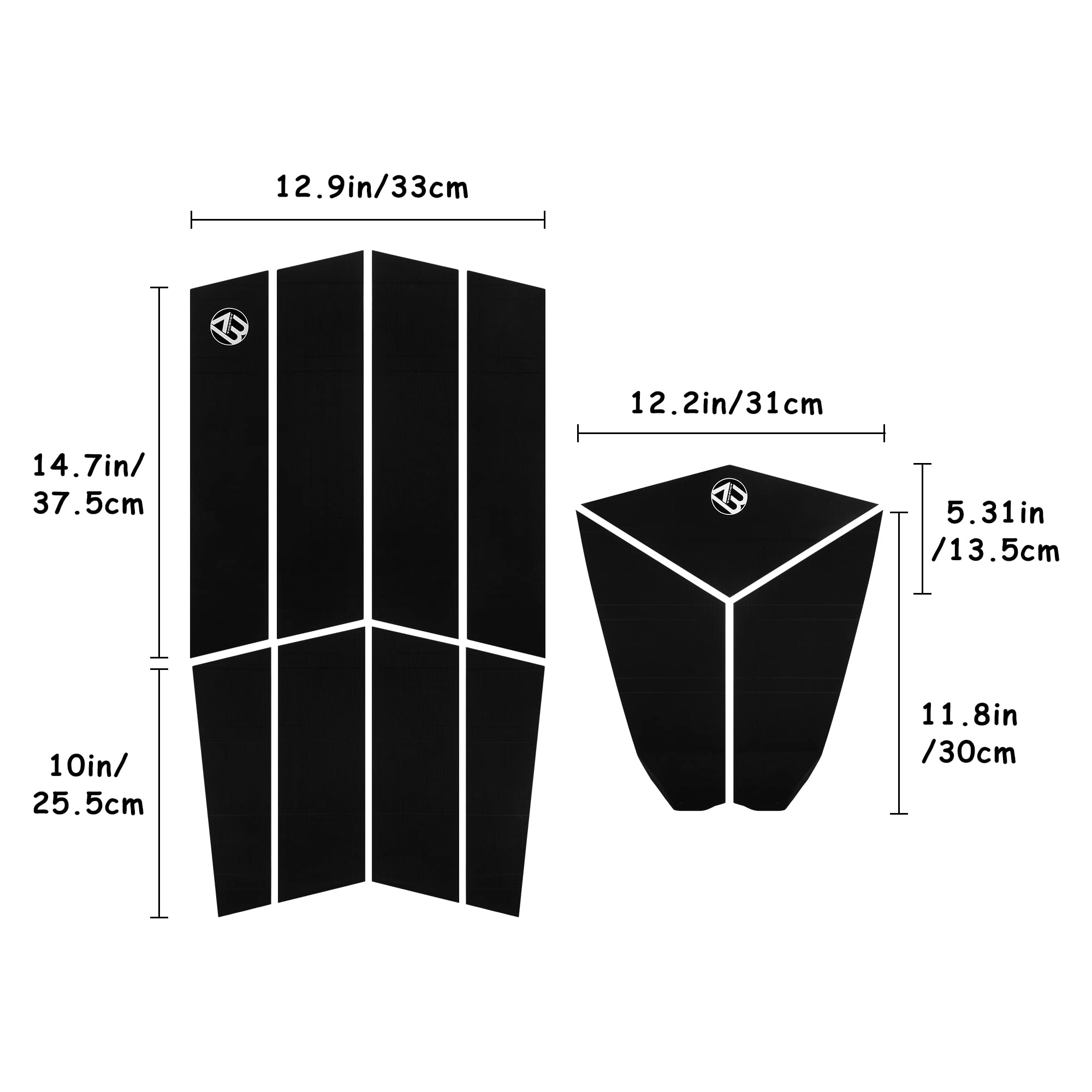 AQUBONA 11 Piece Surf Small Deck Traction Pad Premium EVA Grip Foam with 3M Adhesive for Longboard Paddleboard Surfboard, Deck Pad/Traction Pad/Tail Pads White, Black