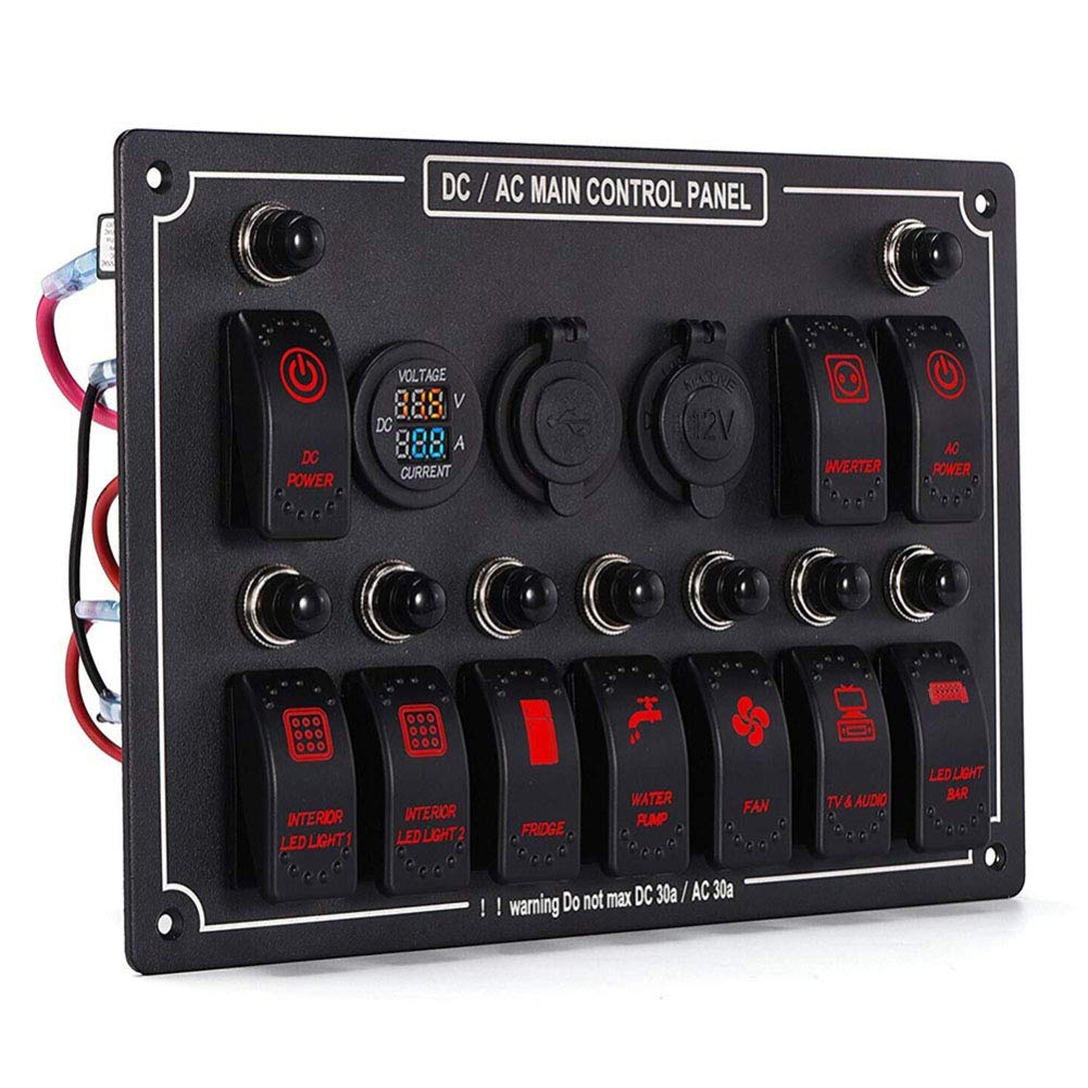 Interruttore A Bilanciere Da 5 Pezzi, Doppia Presa USB Caricabatteria Da 12 V Voltmetro A Led Per Auto Barca Camion Camper Blu 73824643 - Foto 6