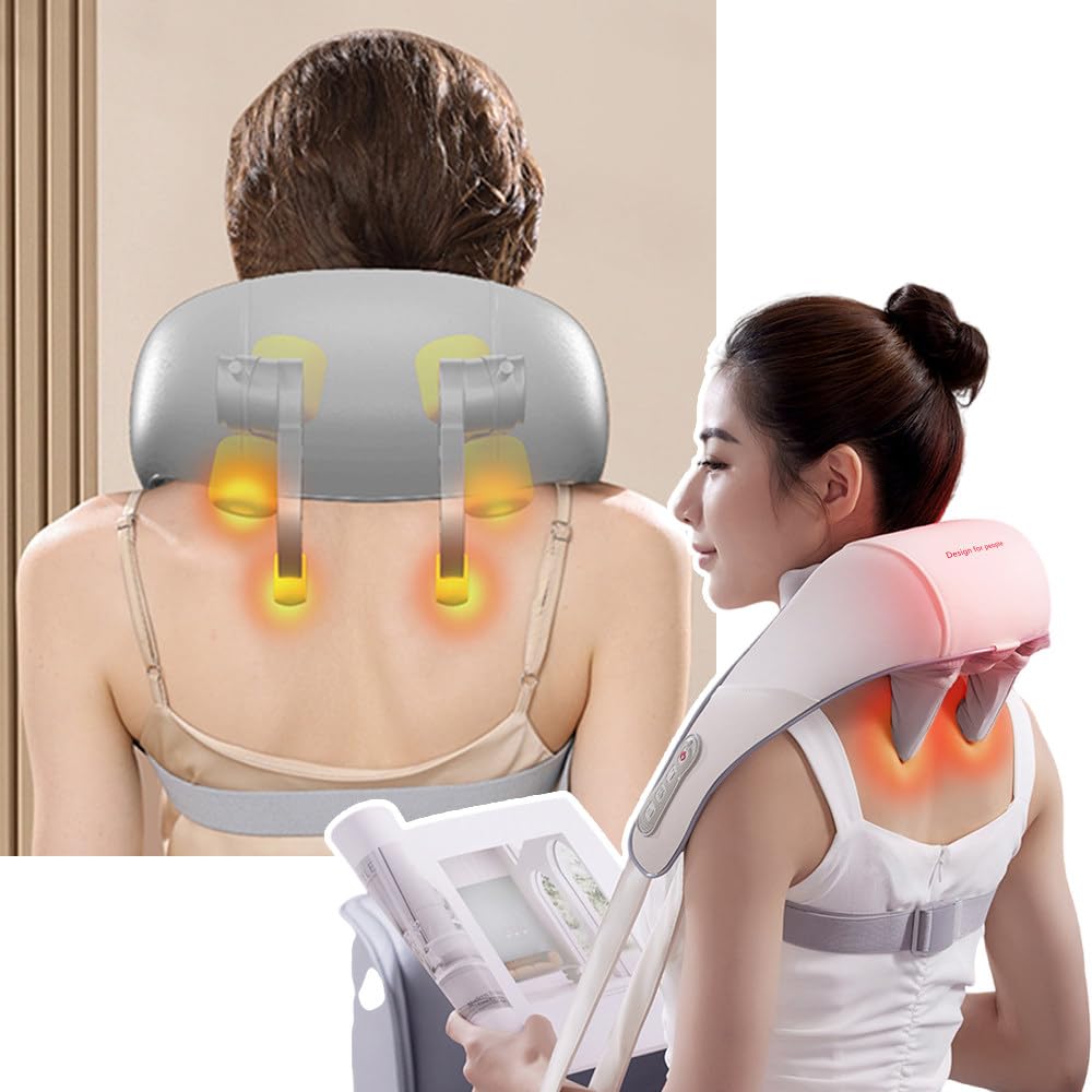 Tiuyilwr Mini masajeador Cervical con 45℃ de Calor y 6 Cabezales de Masaje, masajeador inalámbrico Recargable para Cuello, Espalda, Hombros, piernas y Abdomen