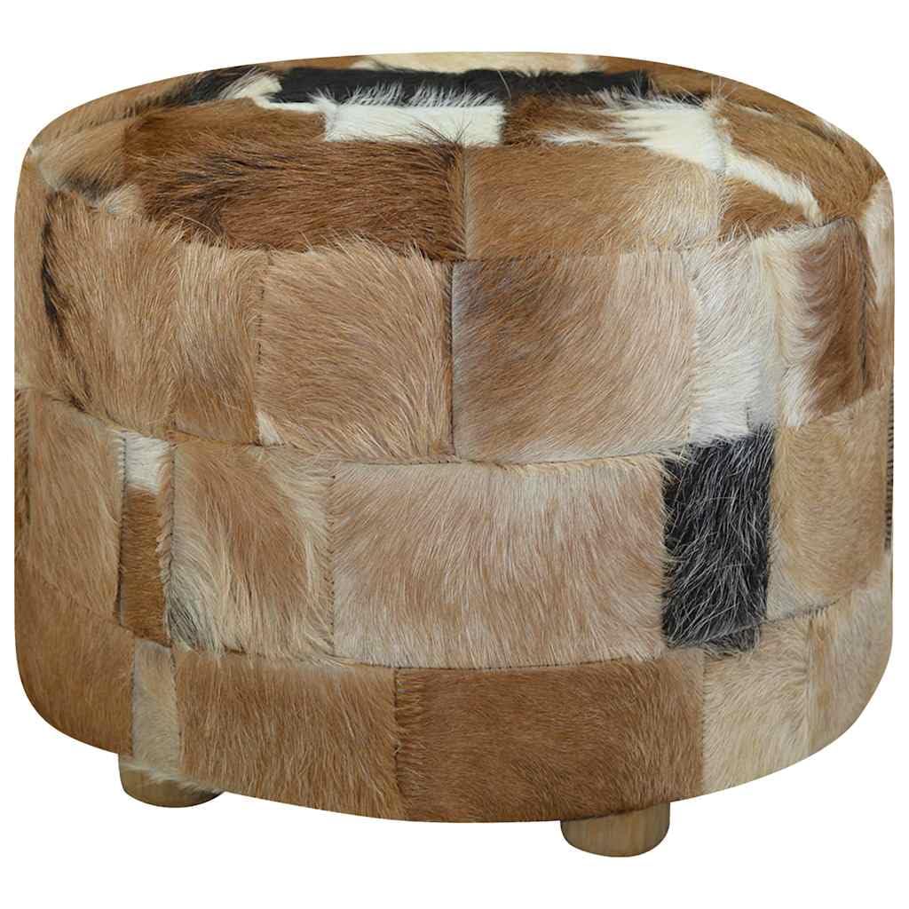 Pouf cuir de chèvre rond rembourré mousse 50x50x45cm assise salon bureau