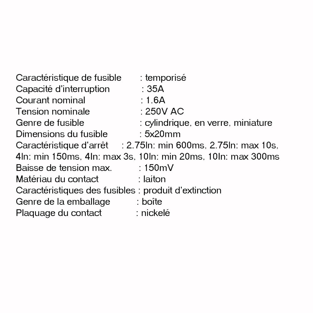 Boîte De 10 Fusibles Temporisés (T) Verre 1.6A/250VAC 5x20mm - 6