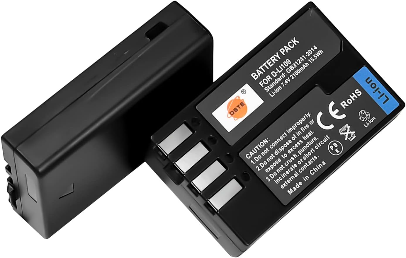 DSTE (2-Pack) D-Li109 Battery and Travel Charger Kit Compatible with Pentax K-R K-30 K-50 K-500 KR K30 K50 K500 K-S1 K-S2 K-70 Camera
