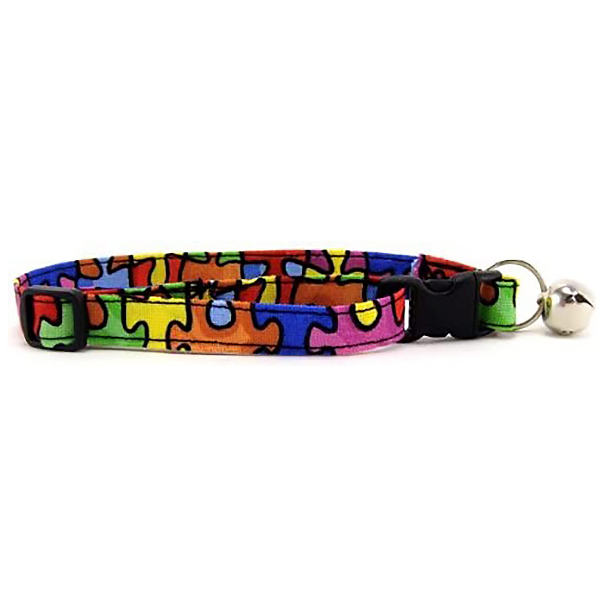 Autism Awareness Puzzle Cute Design Adjustable Collars for Cats (Kittens) with Bell.