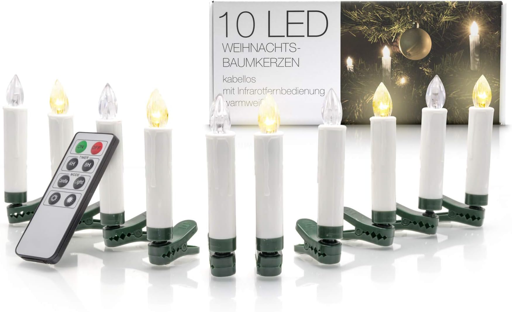 LED candles with remote control and timer function battery operated for Christmas tree, warm white, with moving flame and constant light, wireless, warm white, 10 1.50volts [Energy Class A++]