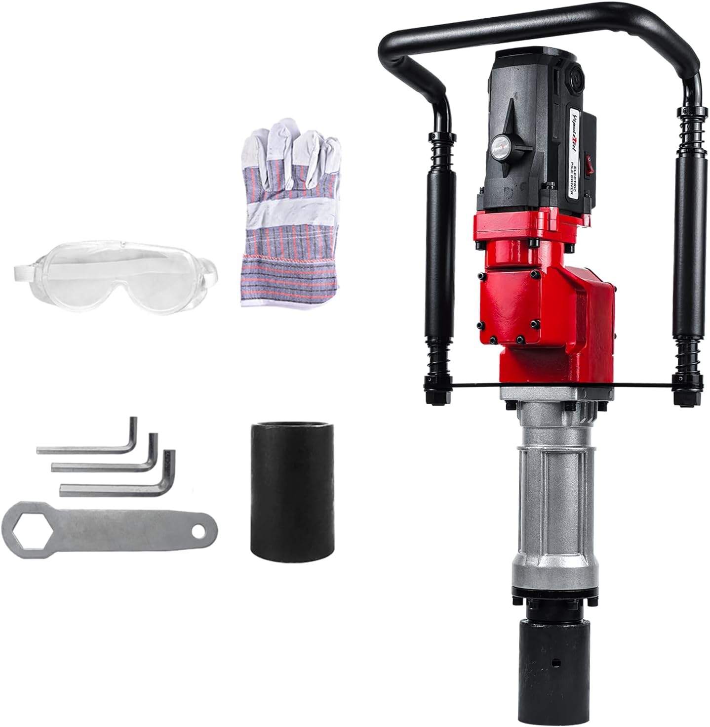 Electric Pile Driver Hammer 2200W Electric T Post Driver, 110V Handheld Pile Driver, 2100 BPM Sufficient Power, Ideal for Fence Post Construction Site, Farm Fences, Forestry Seedlings
