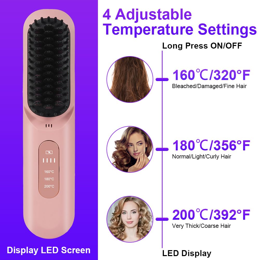LOPHE 2025 New Upgrade Cordless Straightener Comb, 800M Negative Ion Straightening Brush with 3 Temperature Modes - Image 4