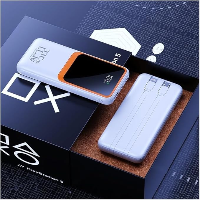 Resim HEARTZ H32 10000 MH PD 20W ve USB 22.5W FAST HIZLI ŞARJ DAHİLİ TYPE C VE LİGHTNİNG KABLOLU DÜNYA STANDARTLARINA UYGUN POLYMER BATARYA BİREBİR AMPER LCD GÖSTERGELİ POWERBANK (BEYAZ) 