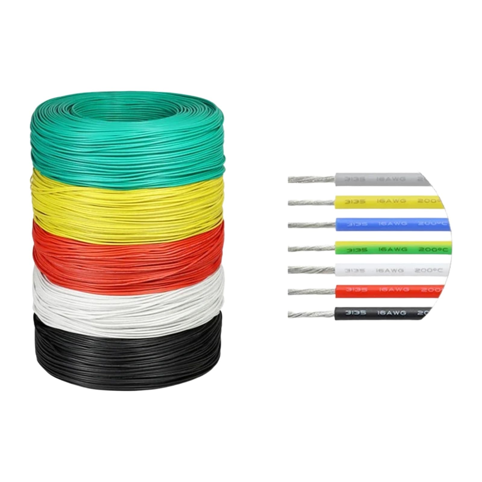 Cables electrónicos UL3135 aislamiento de silicona cobre 30 28 26 24 22 20 18 16 14 12 10 AWG cables resistentes a altas temperaturas (verde; 5 metros; 28 AWG)