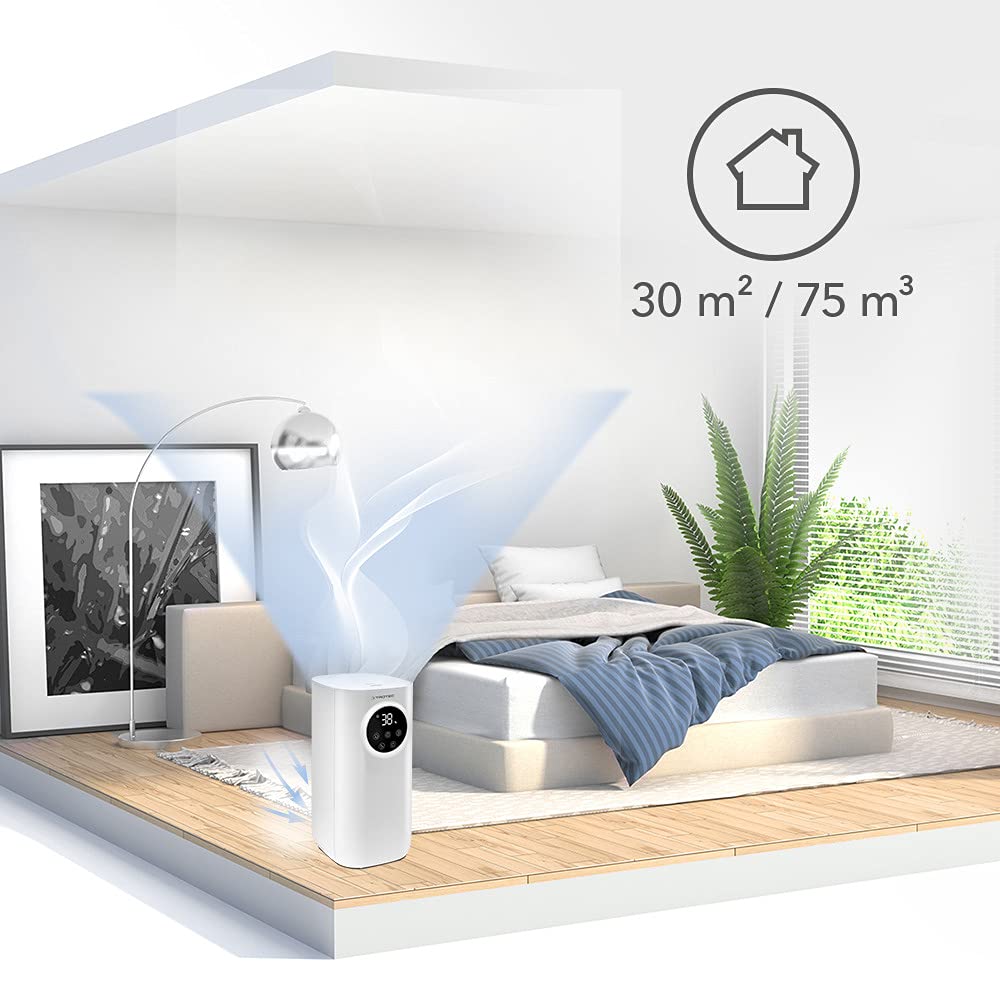 Humidificador ultrasónico 3 en 1 TROTEC B 7 E con difusor de aromas, filtro de aire de carbón integrado, lámpara UV antibacteriana y gran depósito de agua de 5 litros