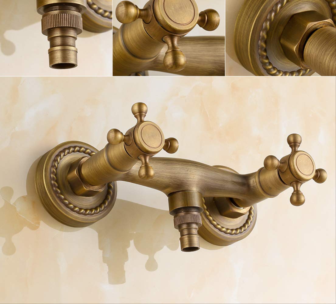 Grifo de Pared de latón Antiguo para Lavadora, Grifo Mezclador de baño de Cobre para Agua fría y Caliente A
