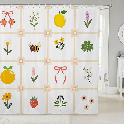 Miniatura 8 de Groovy - Cortina de baño con diseño de flores, 72 pulgadas de ancho x 72 pulgadas de largo, para niños, diseño de caricaturas, arco iris, margarita,