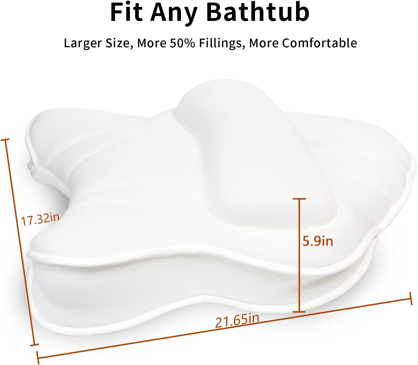 Poemland Extra Thick Large Bath Pillow with Neck,Back,Head Support for Bathtub, Spa, Soaking White(21''x17'')