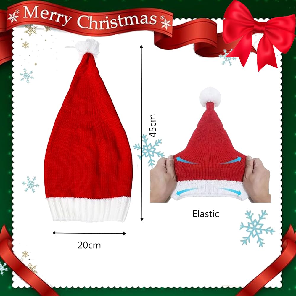 Cappello di Babbo Natale lavorato a maglia per adulti, calza all'uncinetto, berretto invernale caldo per feste di Natale