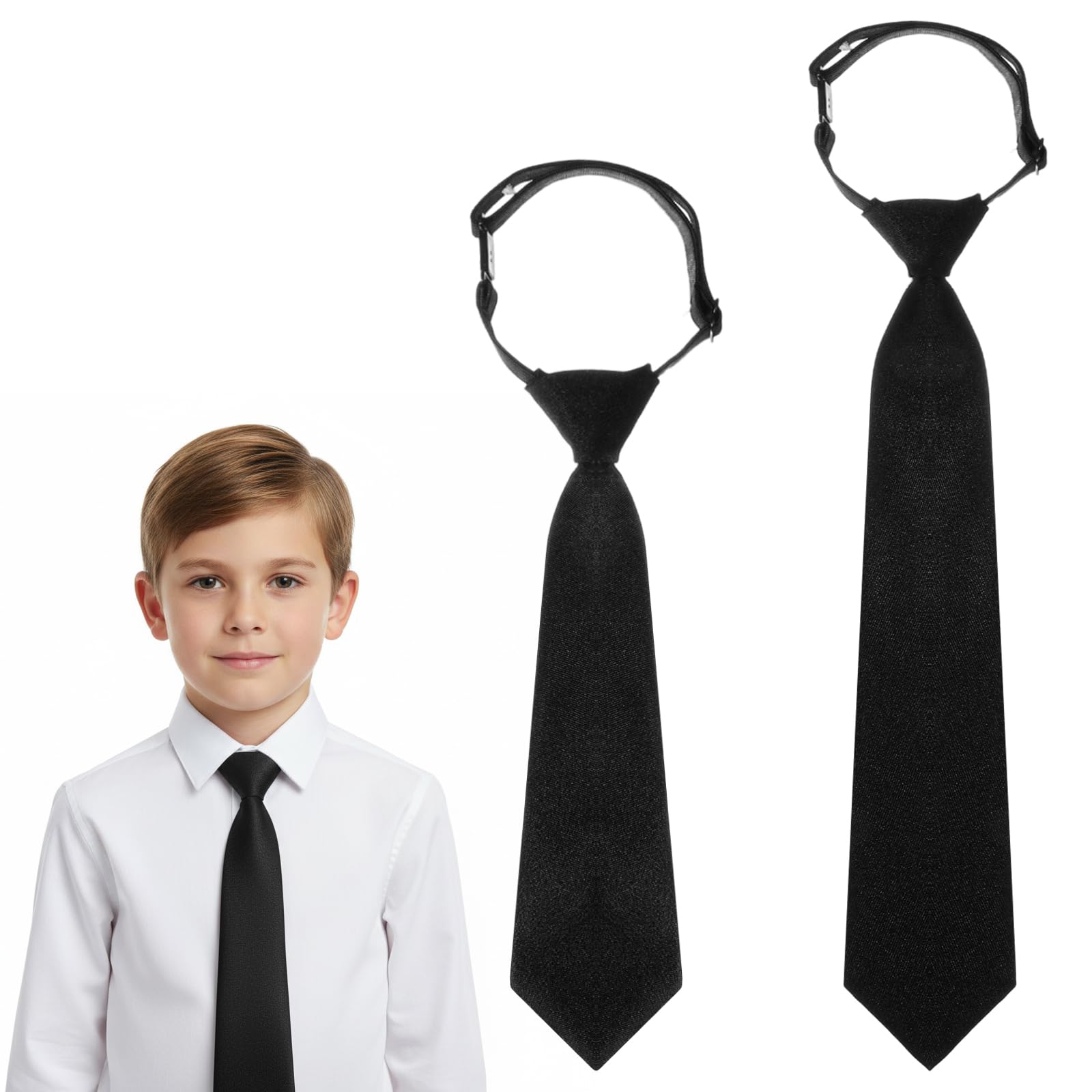 2 corbatas negras para niños, corbata preatada para niños de 12 a 14 años, corbata negra ajustable para niños, para boda, fiesta, graduación, corbata corta de color sólido para uniforme