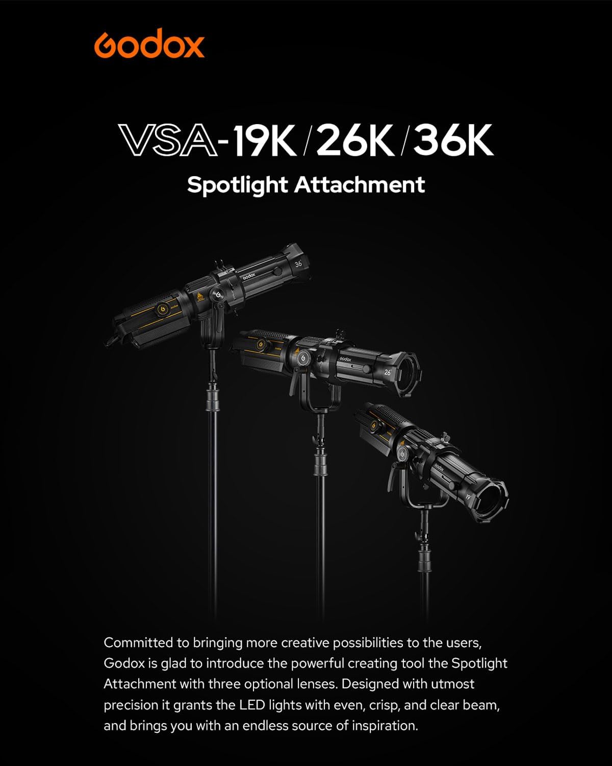 Godox VSA-19K Optical Snoot Projector Attachment with 19° Projection Lens, Spotlight Modifier for Bowens Mount LED Light, Compatible with Godox SL100Bi, LA200Bi, SL300III, Aputure Amaran, NEEWER FS230